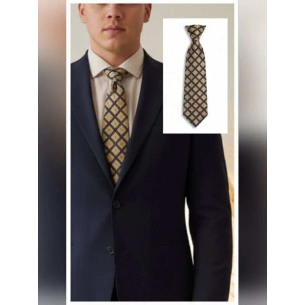 Valentino Cravatte Silk Tie Navy Blue Gold Geometric Diamond Hand Made Italy 4"